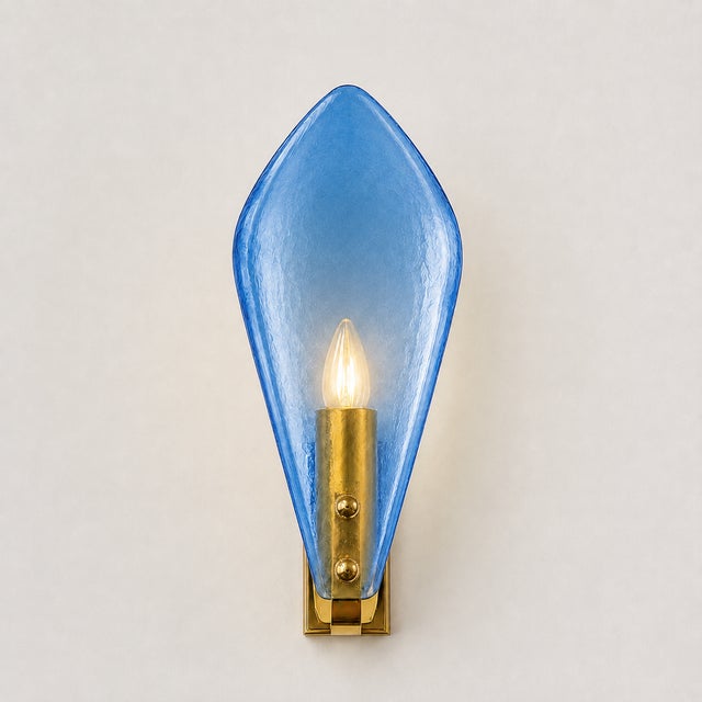 Glass Luxury Italian Light Blue Sanded Leaf Murano Glass Wall Sconces, 4 Pieces For Sale - Image 7 of 9