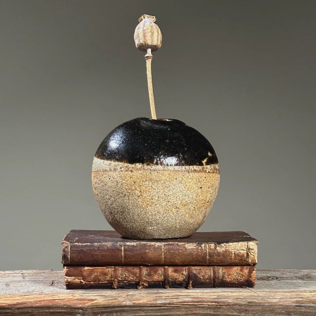 Vintage Modernist Stoneware Glazed Vessel, Signed. Three color glazed stoneware. In good condition with wear consistent...