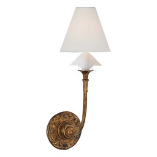 Thomas O'Brien for Visual Comfort Signature Piaf Single Sconce in Antique Gild with Linen Shade For Sale