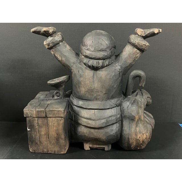 Black Vintage Hand Carved Wooden Santa Claus Paper Mache Molding Block Sculpture For Sale - Image 8 of 10
