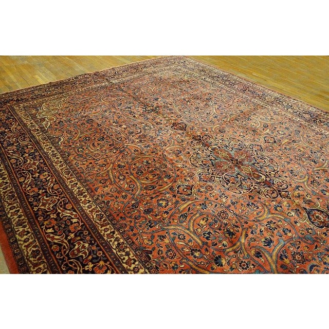 Red 1900s Fine Traditional Antique Red Rust Floral Medallion Dabir Kashan Rug For Sale - Image 8 of 9