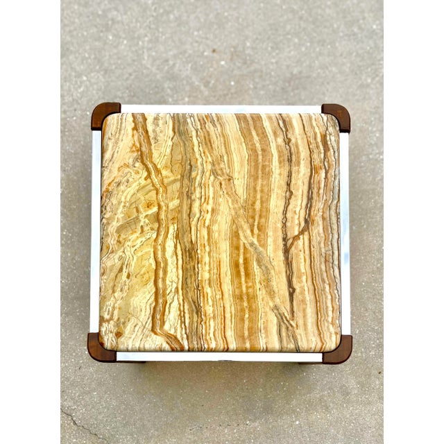 Modern Onyx Square Coffee Table with Wood and Chrome Base. What an absolute beauty! The mix of all great materials to...