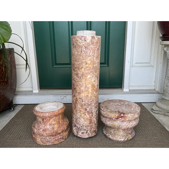 1980s Fine Pink Italian Marble 40" Neoclassical Pedestal Column Ft. Breccia-Style Veining For Sale - Image 18 of 18