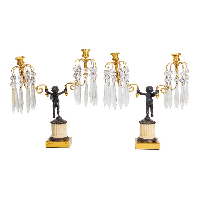 Pair of Late 19th Century French Ormolo and Patinated Bronze Girandoles For Sale