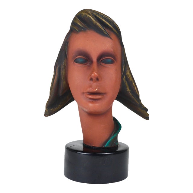 Large Mid-Century Female Bust Head of Young Woman in Terracotta, Austria, 1950s For Sale