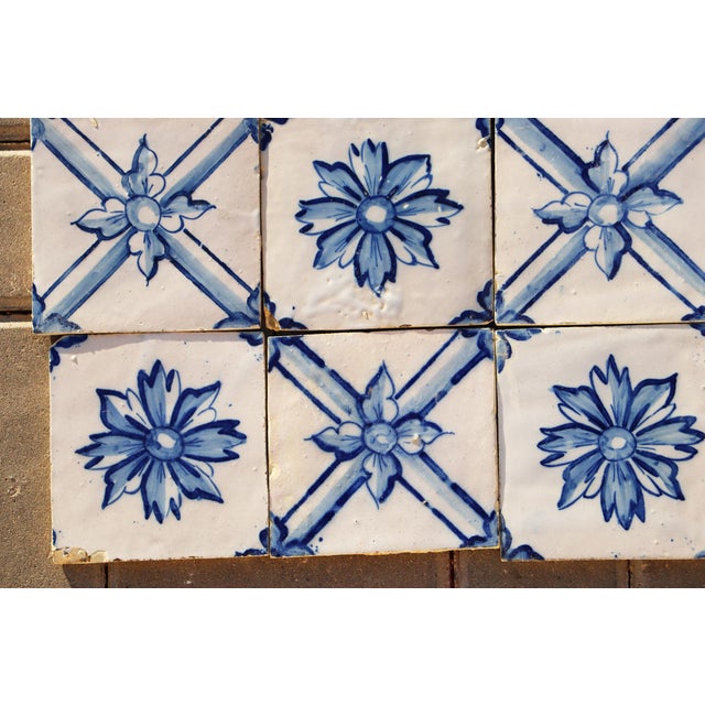 Rare 19th Century Antique Tiles Floral Blue & White Set of Fifty Portuguese For Sale - Image 6 of 18