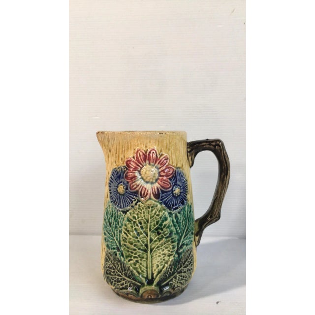 English English Majolica Pitcher with Flowers, circa 1890 For Sale - Image 3 of 7