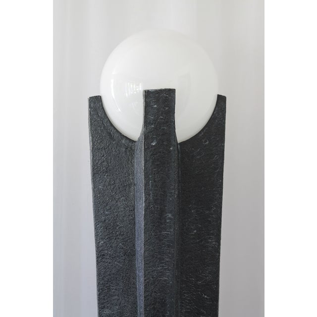 Black Vintage Postmodern Faux Stone Floor Lamp With Globe Shade – Retro 80's Statement Lighting For Sale - Image 8 of 10