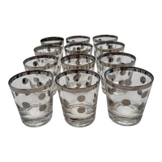 1950s 12 Hollywood Regency Silver Overlay Old Fashioned Glasses, Atomic Dot Barware For Sale