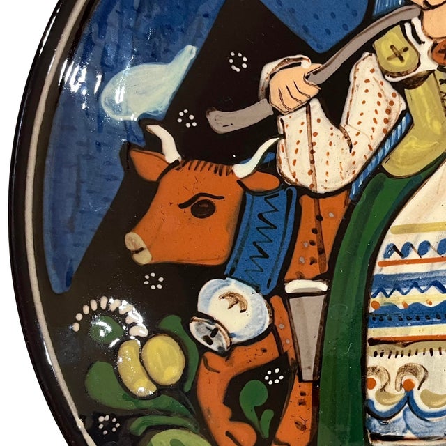 1990's Swiss Folk Art Pottery Charger - Milk Maid - Hans Schneider Steffisburg For Sale - Image 4 of 10