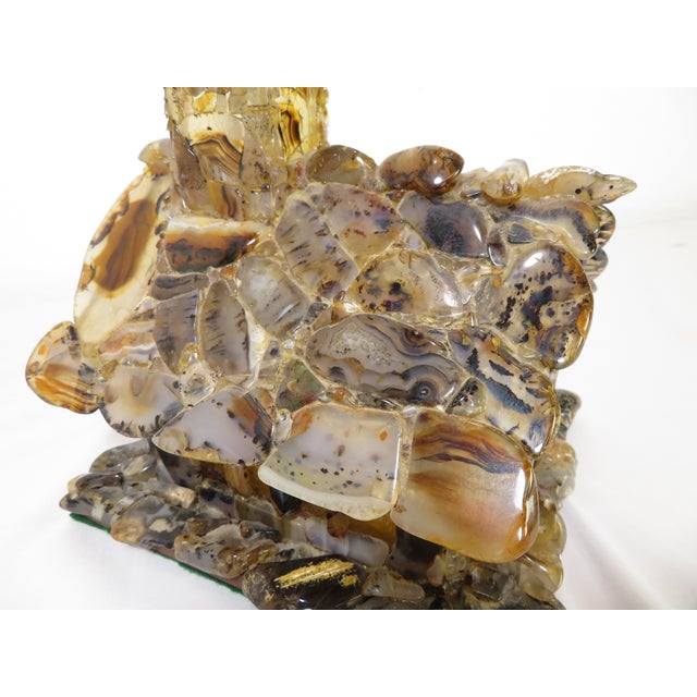 Handmade Sliced Agate ~ Stone Church Art Sculpture ~ Lamp & Music Box ~ Vintage Wedding Chapel Diorama For Sale - Image 16 of 18