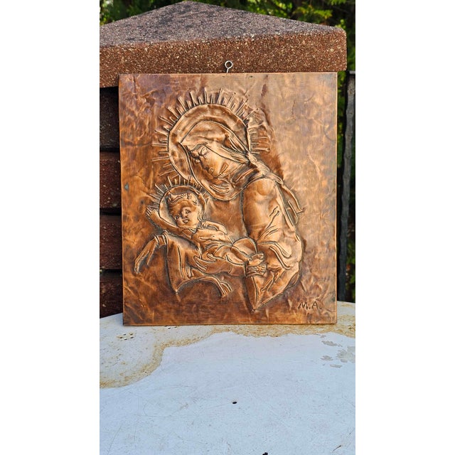 Bas-Relief Painting in Copper wth Mother of God Motif by M.A., 1950s-1970s For Sale - Image 10 of 10