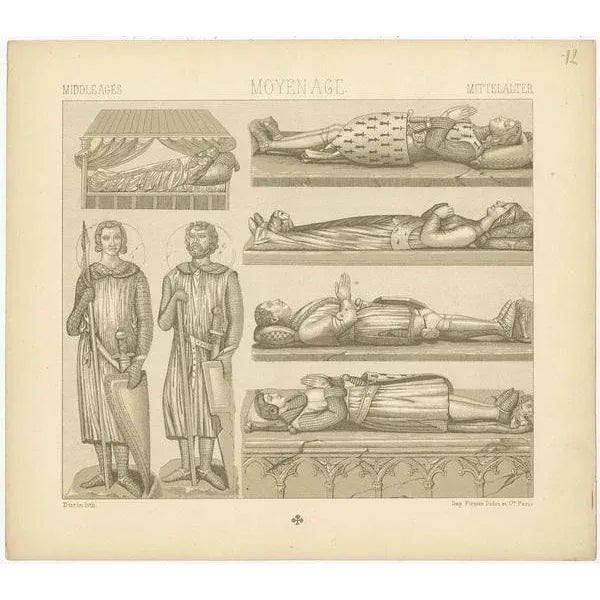 Racinet, Middle Ages Statues Objects, 1880, Paper For Sale - Image 3 of 5