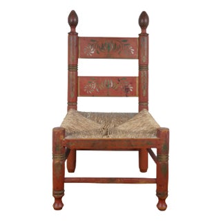 Mid 20th Century Mexican Folk Art Red Painted Childs Rush Seat Ladderback Chair For Sale