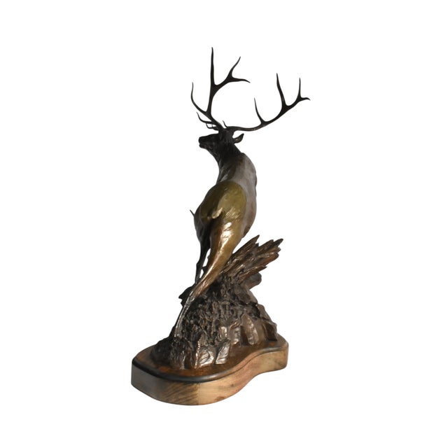 1970s James Stafford "Flight" Bronze Elk Sculpture For Sale - Image 5 of 11