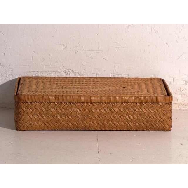 Wood Antique Japanese Box in Woven Bamboo, Japan, 1950 For Sale - Image 7 of 11