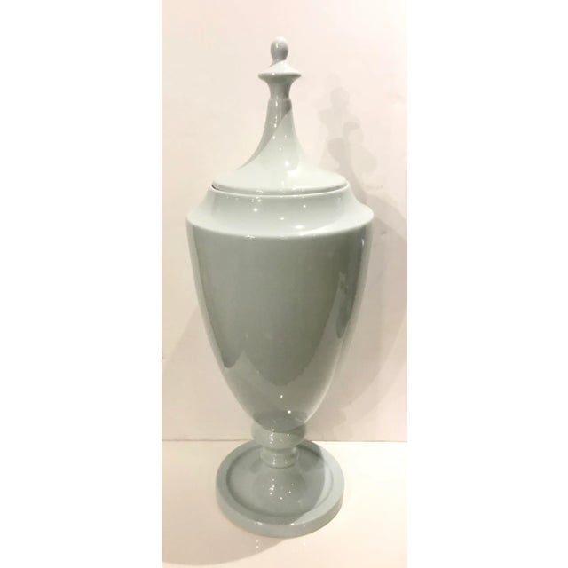Transitional Grand Chalk Blue Glaze Ceramic Urn With Lid For Sale In Atlanta - Image 6 of 6