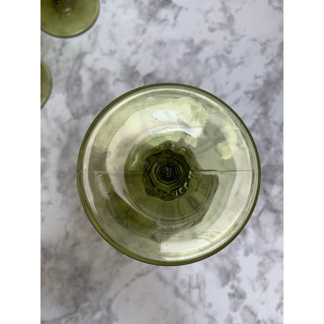 Contemporary Vintage Set of Ribbed Green Glass Goblets, Set of Nine For Sale - Image 3 of 8