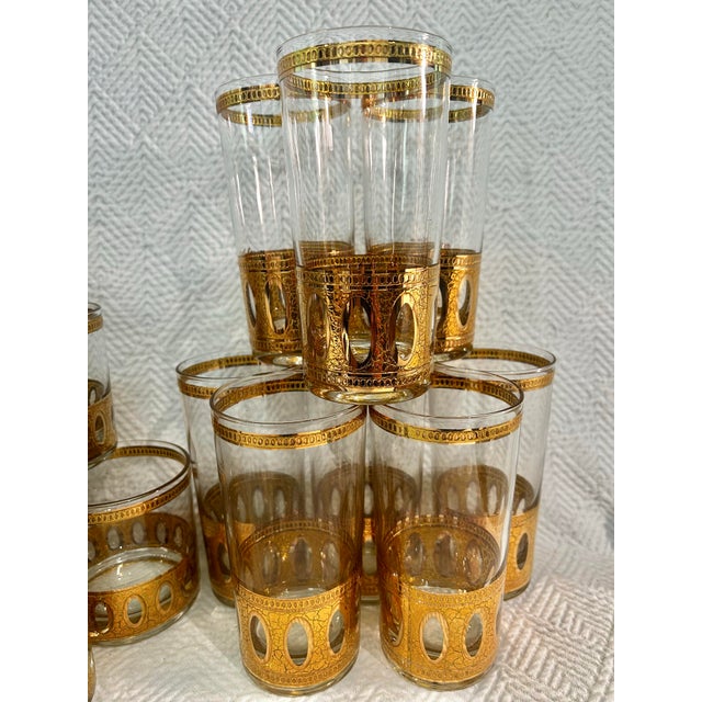 1960s Mid 20th Century Culver LTD “Antigua” 22kt Gold Barware Glasses - A Set of 16 For Sale - Image 5 of 12