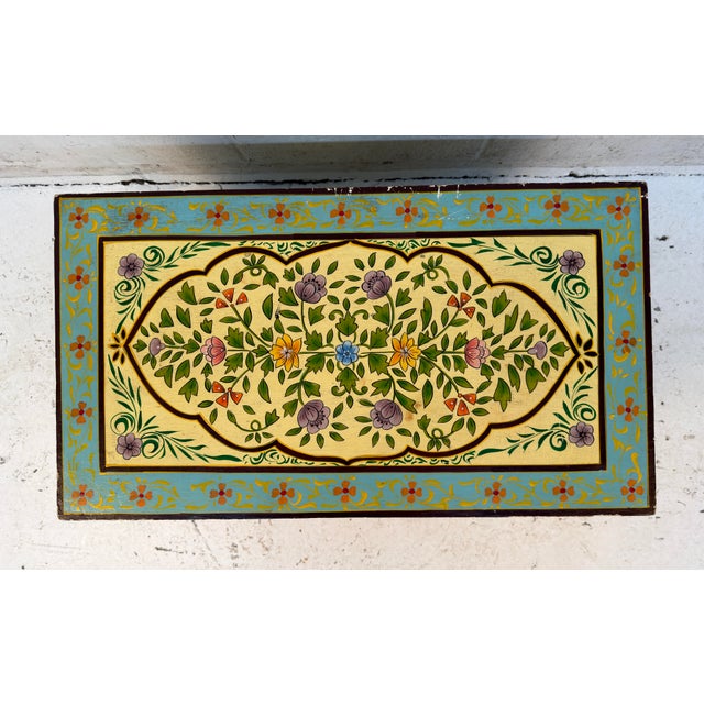 Vintage Hand-Painted Wooden Floral Folk Art Storage Trunk For Sale In New York - Image 6 of 13