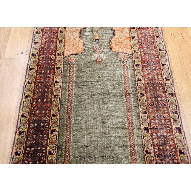 Vintage Turkish Hereke Prayer Rug, Green and Brick Red, Early 1900s, 2' x 3' For Sale - Image 13 of 16