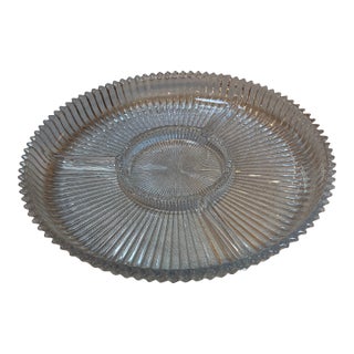 Vintage Ribbed Glass Plateau d'Oeuvres Compartment Serviing Dish For Sale