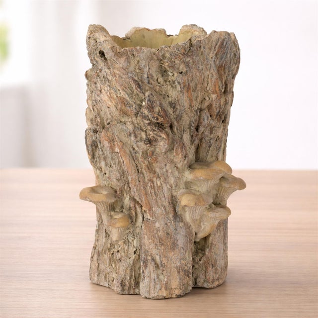 Bring the beauty of the outdoors inside with this Faux Tree Stump Cement Planter Container. Designed to mimic the rugged...