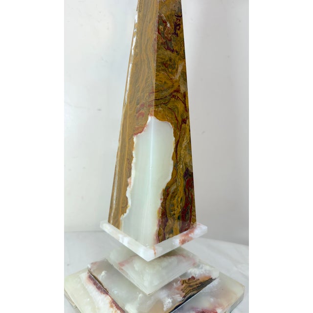 Brown 1990s Abstract Large Solid Heavy Brown White Green Onyx Stone Electric Table Lamp Light For Sale - Image 8 of 13
