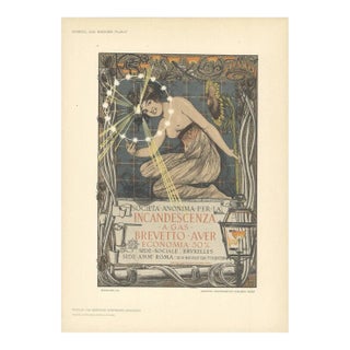 1897 Giovanni Mataloni 'Gas Lamps' Gray & Green Germany Lithograph For Sale