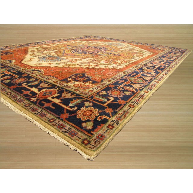 Luxurious Oriental Yellow Hand Knotted Wool Rug, Country of Origin: India. This exquisite piece showcases a classic...