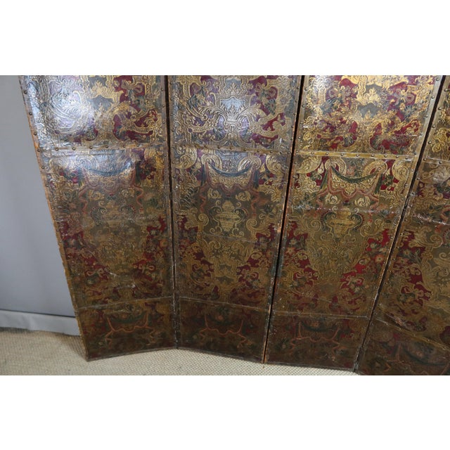Cordovan Leather Screen, 17th Century For Sale - Image 5 of 12