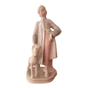 Vintage Ucagco Porcelain Woman With Dog Figurine, Made in Taiwan, Roc