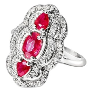 Late 20th-Century 14K Yellow Gold Ruby and Diamond Designer Ring, Size 7.25 For Sale