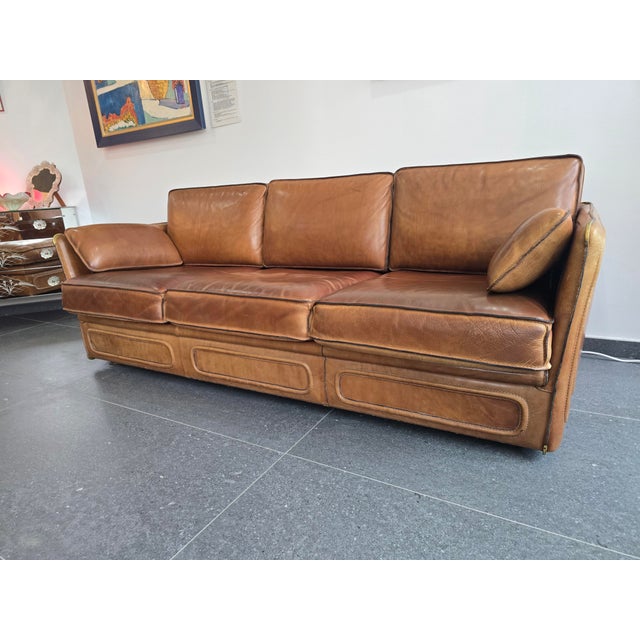 Vintage Living Room Set in Cognac Buffalo Leather from Roche Bobois, 1980s, Set of 3 For Sale - Image 11 of 18