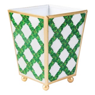 Boxwood Trellis Enameled Square Cachepot For Sale