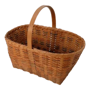 Nice Vintage Hand Woven Brown Ash Wood Splint Carry Basket From Maine Circa Early 20th Century