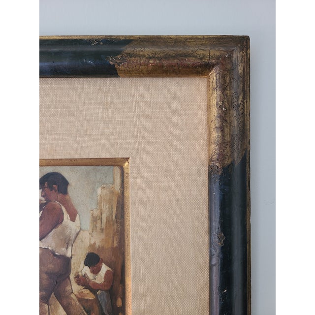 Yellow Willem Van Den Berg Rare Vintage 1960's Oil Painting Stone Masons in a Quarry For Sale - Image 8 of 15