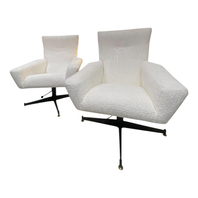 White Bouclè Armchairs, 1960s, Set of 2 For Sale