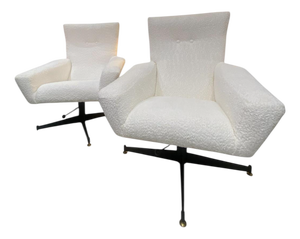 White Bouclè Armchairs, 1960s, Set of 2