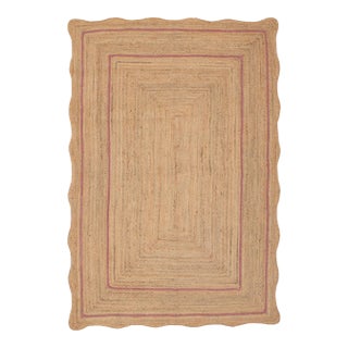 Pink Natural Jute Wave Scallop Rug 3x5 Ft. For Sale