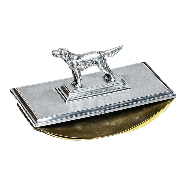 Hunting Theme Dog English Antique Engine Turned Sterling Silver Writing Ink Blotter Desk Office Home Decor For Sale
