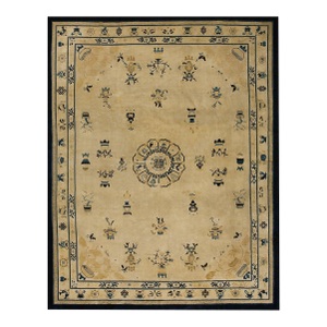 Awesome Beige Background With Small Vases in a Floral Design Antique Chinese Peking Rug
