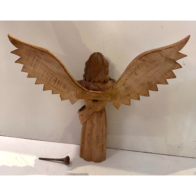 2000 - 2009 Large Carved Wood Angel Sculpture For Sale - Image 5 of 10