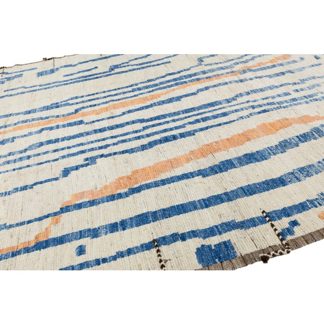 10 X 13 Handmade Moroccan Style Wool Rug in Beige With Abstract Pattern For Sale In New York - Image 6 of 9