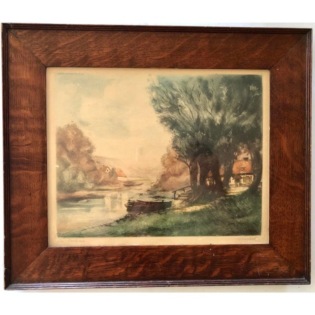 Wood French Hand Colored Aquatint Etching by Louis Charlot For Sale - Image 7 of 7