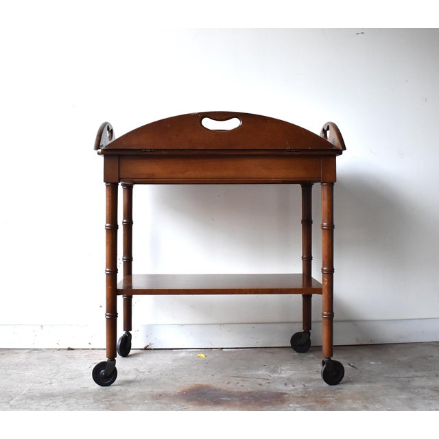 English Traditional Mahogany Butler S Tray Table On Wheels Chairish