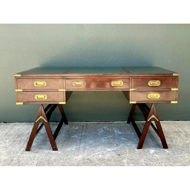 Wood Vintage Military Campaign Wood Desk For Sale - Image 7 of 15
