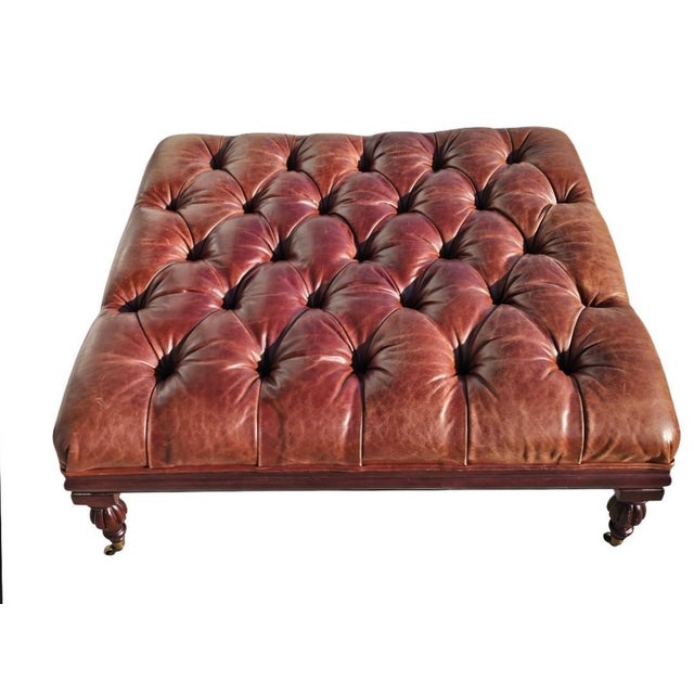 Oversized Tufted Chesterfield Leather Plantation Ottoman -Vicente Wolf Collection For Sale - Image 10 of 18