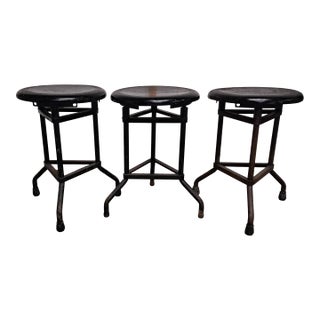 Antique Industrial Vitek Adjustable Height Stools Set of Three For Sale