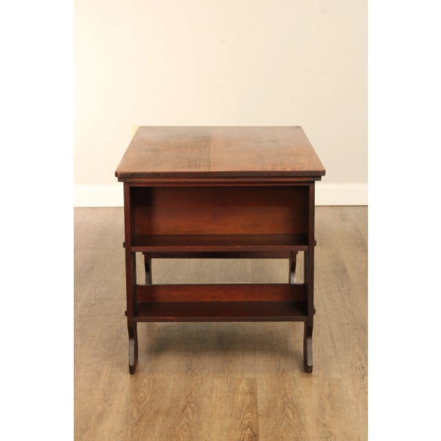 Antique Arts & Crafts Mission Oak Library Table Writing Desk For Sale - Image 11 of 13